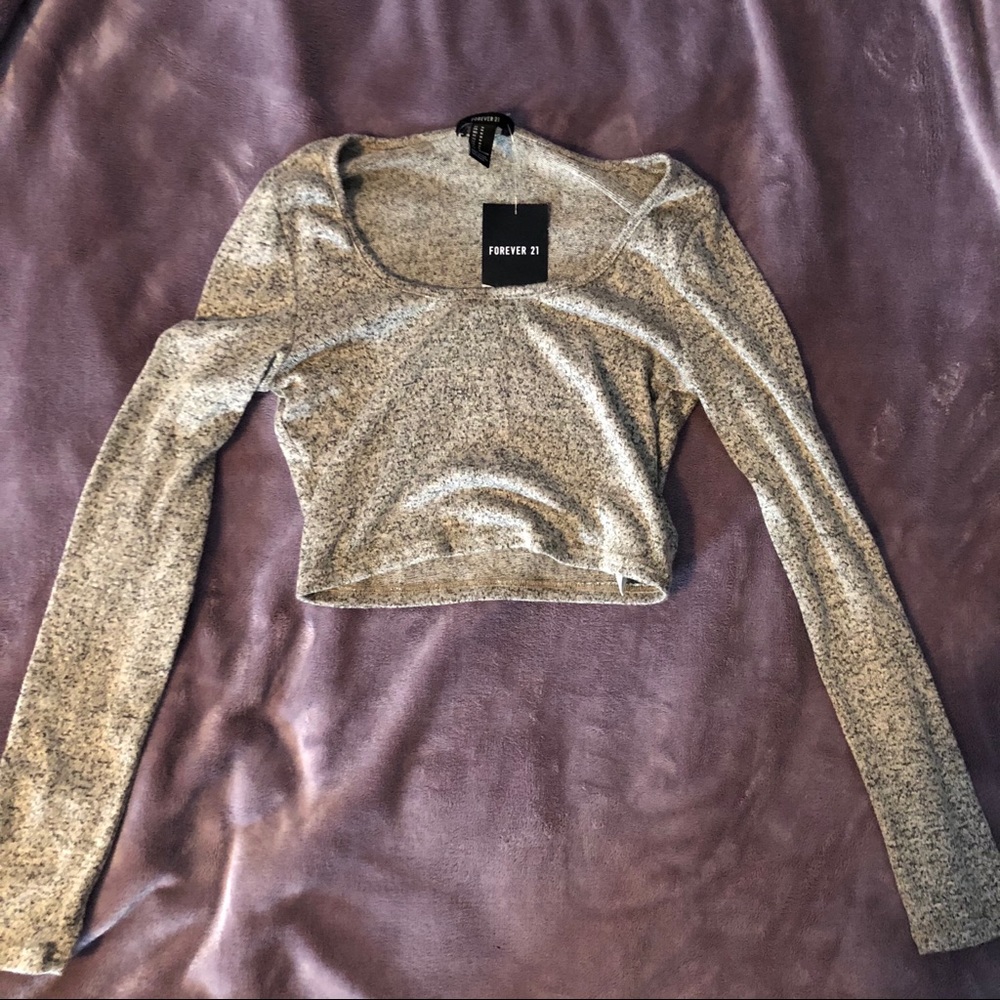 Forever 21: Marled Grey Long sleeve Crop Top